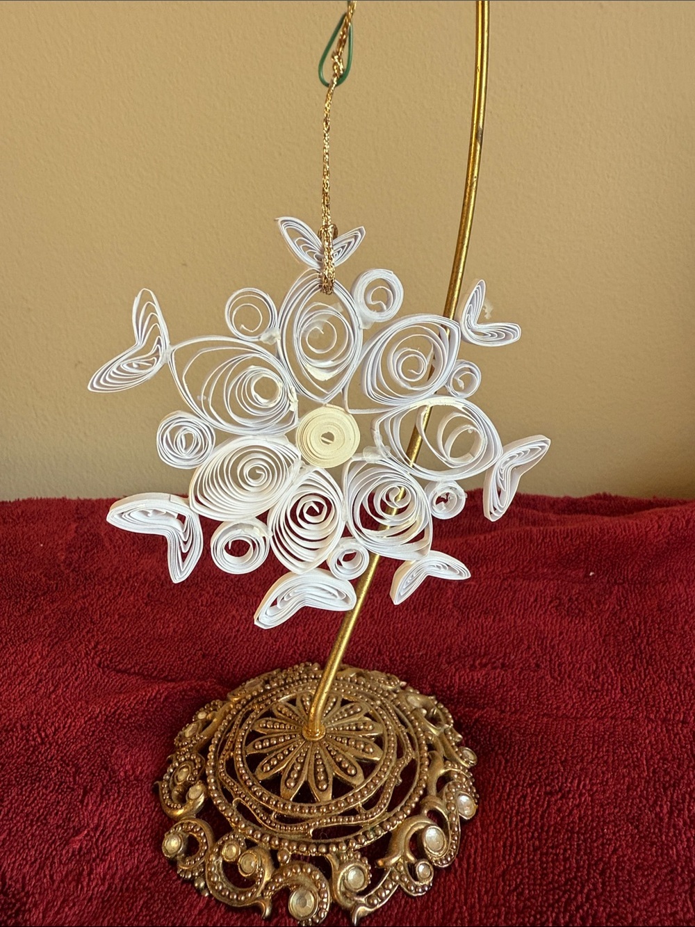 Handcrafted White Paper Quilling Snowflake Ornament - Unbranded